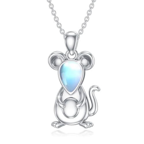 ABIGY Maus Halskette 925 Sterling Silber Maus Mondstein Halskette Tier Kette Schmuck Mondstein Halskette für Damen ABIGY Maus Halskette 925 Sterling Silber Maus Mondstein Halskette Tier Kette Schmuck Mondstein Halskette für Damen von ABIGY