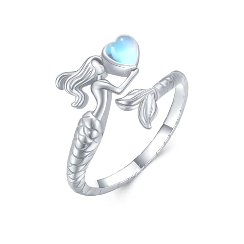 ABIGY Meerjungfrau Ring 925 Sterling Silber Meerjungfrau Verstellbarer Ring Mondstein Ring für Damen von ABIGY