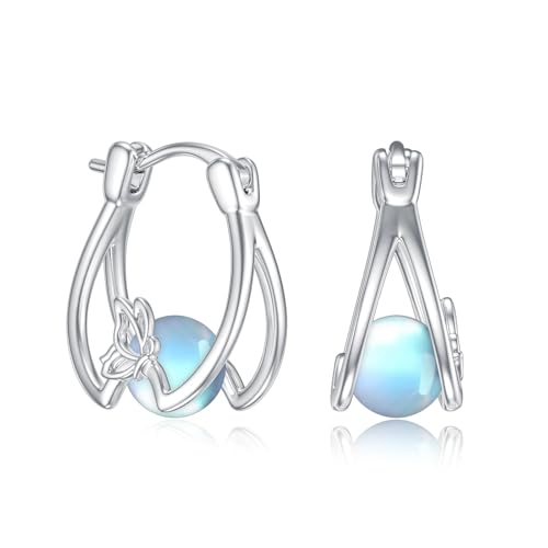ABIGY Mondstein Ohrringe 925 Sterling Silber Mondstein Edelstein Ohrringe Schmetterling Ohrstecker Tier Schmuck für Damen von ABIGY