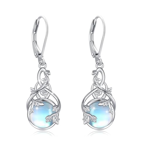 ABIGY Mondstein Ohrringe Damen 925 Sterling Silber Runde Blatt Ohrringe Blatt Mondstein Weihnachten Halloween Ostern Muttertag Valentinstag Geburtstag Schmuck Geschenke für Damen von ABIGY