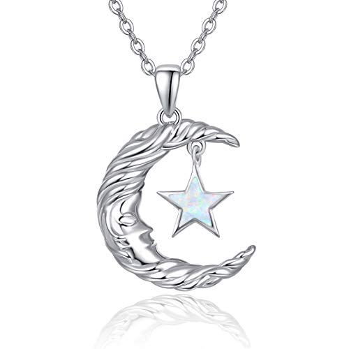 ABIGY Moon Star Halskette Damen S925 Sterling Silber Mondsichel Gesicht Anhänger mit Opal Stern für immer Liebe funkelnde Mondsichel Schmuck Geschenk für Mama Teens von ABIGY