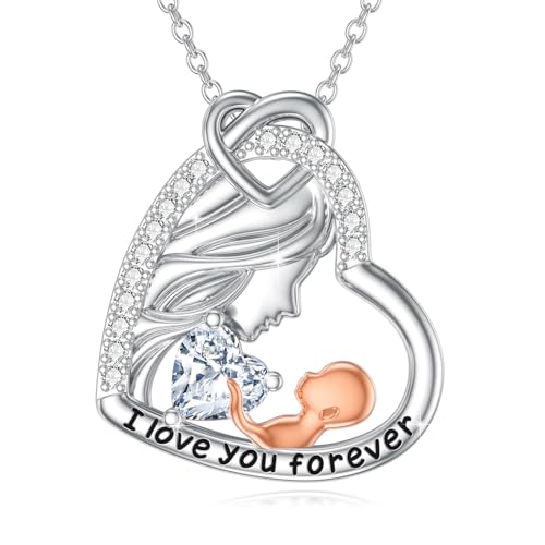 ABIGY Mum Halskette 925 Sterling Silber April Geburtsstein Herz Mutter Halskette Muttertag Halskette für Mutter Weißer Zirkoniumdioxid Halskette ABIGY Mum Halskette 925 Sterling Silber April Geburtsstein Herz Mutter Halskette Muttertag Halskette für Mutter Weißer Zirkoniumdioxid Halskette von ABIGY