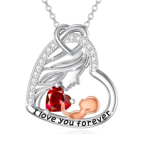 ABIGY Mum Halskette 925 Sterling Silber Januar Geburtsstein Herz Mutter Halskette Muttertag Halskette für Mutter Rote Zirkonia Halskette ABIGY Mum Halskette 925 Sterling Silber Januar Geburtsstein Herz Mutter Halskette Muttertag Halskette für Mutter Rote Zirkonia Halskette von ABIGY