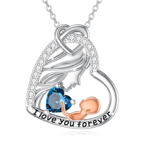 ABIGY Mum Halskette 925 Sterling Silber September Geburtsstein Herz geformt Mutter Halskette Muttertag Halskette für Mutter Dunkelblau Zirkoniumdioxid Halskette ABIGY Mum Halskette 925 Sterling Silber September Geburtsstein Herz geformt Mutter Halskette Muttertag Halskette für Mutter Dunkelblau Zirkoniumdioxid Halskette von ABIGY