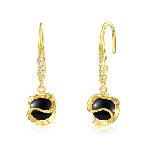 ABIGY Ohrringe aus Schwarzem Onyx 925 Sterling Silber Gold Unregelmäßige Ohrring Schwarzer Onyx Schmuck Anhänger Ohrringe für Damen von ABIGY