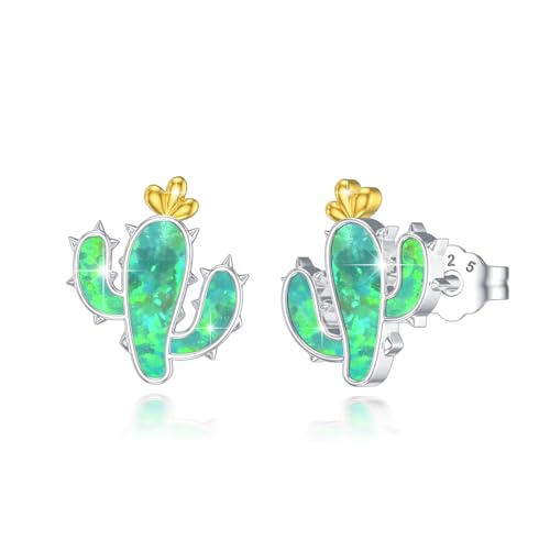 ABIGY Opal Ohrringe 925 Sterling Silber Kaktus Ohrsteck Opal Ohrringe Grün Weihnachten Halloween Ostern Muttertag Valentinstag Geburtstag Schmuck Geschenke für Damen von ABIGY