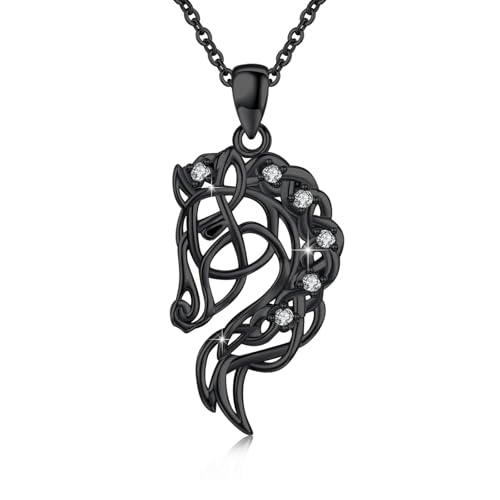 ABIGY Schwarz Pferd Halskette 925 Sterling Silber Pferd Anhänger Halskette Tier Halskette Pferd Schmuck Damen Geschenk für Mädchen Pferdeliebhaber Weihnachten Geburtstag von ABIGY