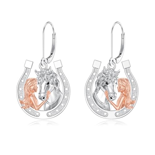 ABIGY Pferde Ohrringe Hufeisen 925 Sterling Silber Glückspferd und Mädchen Umarmung Pferd Tier Ohrringe Weihnachten Muttertag Geburtstag Schmuck Geschenk für Mutter Tochter Ehefrau Großmutter von ABIGY