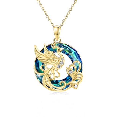 ABIGY Gold Phönix Halskette für Damen Phönix Anhänger mit Österreich Kristallen 925 Sterling Silber Nirwana Phoenix Weihnachten Halloween Geburtstag Muttertag Schmuck Geschenke Für Mutter Ehefrau von ABIGY