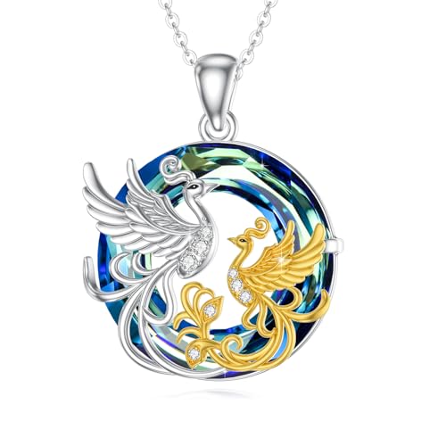 ABIGY Phoenix Halskette für Damen 925 Sterling Silber Zwei Phoenix Kristall Anhänger Weihnachten Halloween Ostern Muttertag Valentinstag Geburtstag Schmuck Geschenke für Damen von ABIGY
