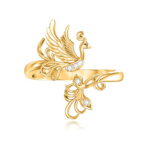 ABIGY Phönix Ring 925 Sterling Silber Phönix Schmuck Phönix Verstellbarer Ringe Feder Ring Gold Ringe Weihnachten Halloween Geburtstag Muttertag Schmuck Geschenke für Mutter Frau von ABIGY
