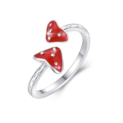 ABIGY Pilz Ring 925 Sterling Silber Verstellbarer Damen Pilz Ring Skelett Ring Schmuck Geschenk zum Abschluss Geburtstag Geschenk von ABIGY