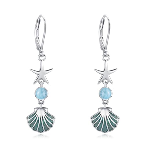 ABIGY Seestern Muschel Ohrringe 925 Sterling Silber Seestern Ohrring Muschel Ohrringe Larimar Strand Schmuck Weihnachten Muttertag Schmuck Geschenk für Damen von ABIGY