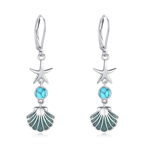 ABIGY Seestern Muschel Ohrringe 925 Sterling Silber Seestern Ohrringe Muschel Ohrring Türkis Strand Schmuck Weihnachten Muttertag Schmuck Geschenk für Mutter Tochter Ehefrau von ABIGY