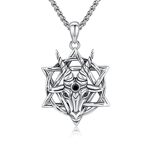 ABIGY Sigil of Baphomet Halskette 925 Sterling Silber Baphomet Ziegenkopf Pentagramm Anhänger satanische Baphomet Halskette satanischer Schmuck Geschenk für Männer von ABIGY