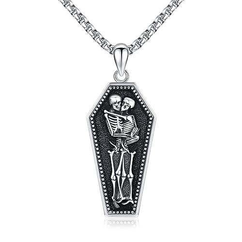 ABIGY Totenkopf Halskette 925 Sterling Silber Skelett Anhänger Gothic Halskette Umarmen Kette Horror Schädel Kette Halloween Totenkopf Schmuck Geschenke für Männer von ABIGY