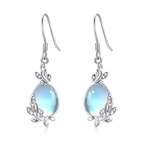 ABIGY Blatt Ohrringe Sterling Silber 925 Mondstein Ohrhänger für Damen und Mädchen Blatt Tropfen Ohrringe tropfenförmige Mondstein Schmuck Geschenk zum Geburtstag von ABIGY