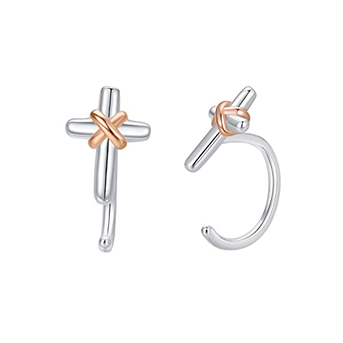 Kreuz Ohrringe, Sterling Silber Kreuz Halb Creolen für Frauen Mädchen Religiöser Glaube Kreuz Schmuck Geschenk zum Geburtstag von ABIGY