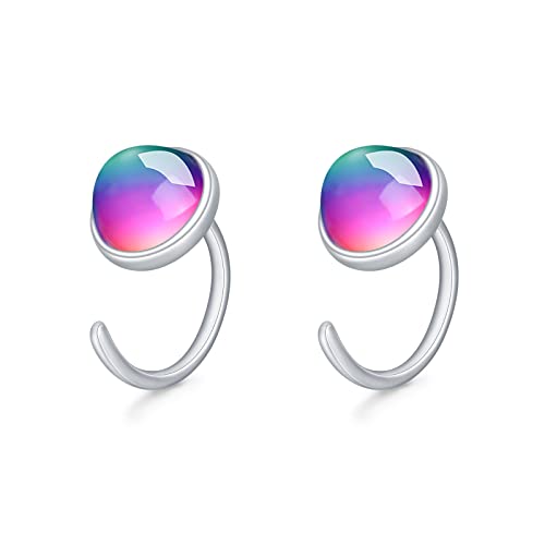 Mondstein Ohrringe 925 Sterling Silber Bunte Mondstein Halbcreolen für Frauen Regenbogen Kleine Offene Creolen Mondstein Schmuck Geschenk zum Geburtstag Weihnachten von ABIGY