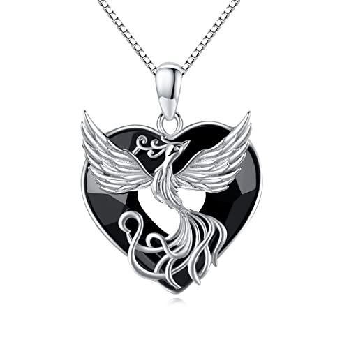 ABIGY Phoenix Halskette 925 Sterling Silber Crystal Phoenix Anhänger Schwarzer Kristall Rising Bird Phoenix Halskette für Frauen Phoenix Schmuck Geschenk zum Geburtstag Weihnachten Halloween von ABIGY