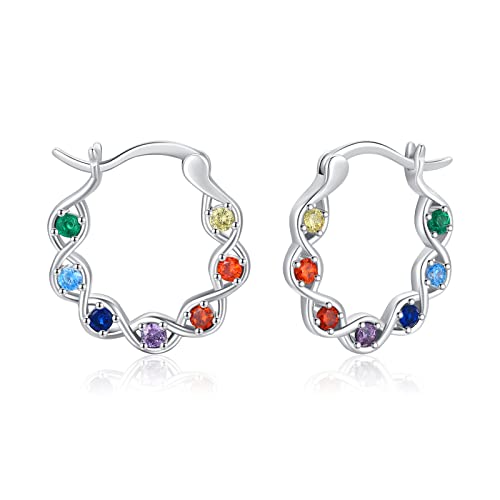 Regenbogen Chakra Ohrringe für Frauen, 925er Sterling Silber Chakra-Creolen hypoallergen bunte Regenbogen Ohrringe Schmuck Geschenk zum Geburtstag Weihnachten von ABIGY