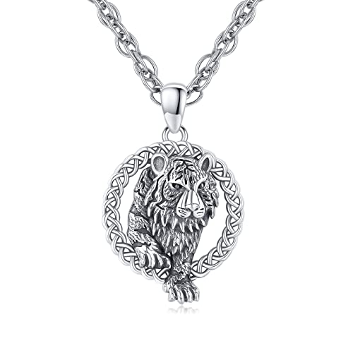 ABIGY Tiger Halskette für Männer, 925 Sterling Silber Keltischer Oxidation Tiger Anhänger Punk Tiger Tierschmuck Geschenk für Geburtstag Weihnachten von ABIGY