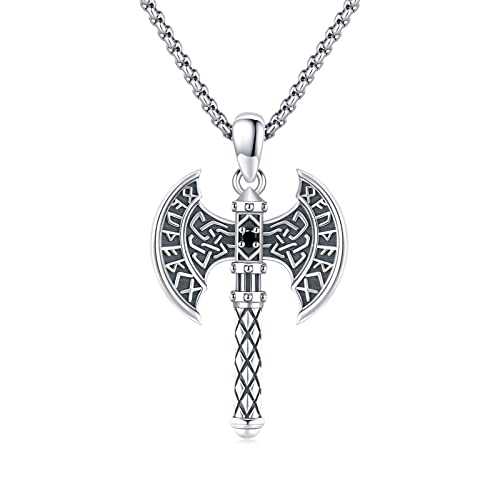 ABIGY Wikinger Axt Halskette 925 Sterling Silber keltischer Axt Anhänger für Männer Nordisches Amulett Axt Schmuck Weihnachten Halloween Ostern Valentinstag Geburtstag Schmuck Geschenke für Herren von ABIGY