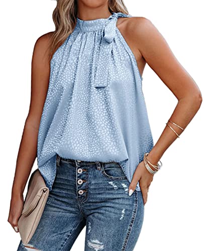 ABINGOO Damen Ärmellose Blusentops Rundhals Schulterfrei Tank Tops Elegant Leibchen Schlinge Shirt Lose Bluse Sommer Oberteile (Blau,M) von ABINGOO