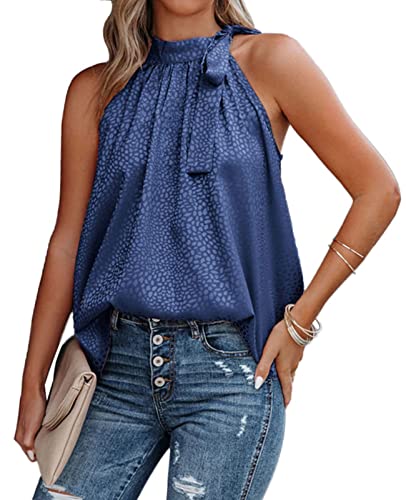 ABINGOO Damen Ärmellose Blusentops Rundhals Schulterfrei Tank Tops Elegant Leibchen Schlinge Shirt Lose Bluse Sommer Oberteile (Dark blau,L) von ABINGOO