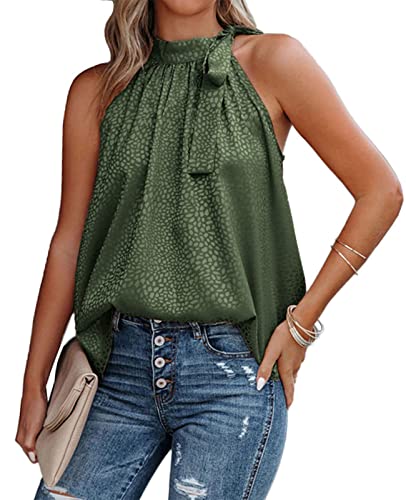 ABINGOO Damen Ärmellose Blusentops Rundhals Schulterfrei Tank Tops Elegant Leibchen Schlinge Shirt Lose Bluse Sommer Oberteile (Grün,M) von ABINGOO