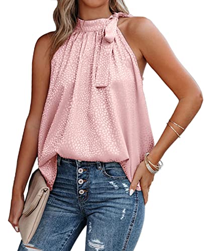 ABINGOO Damen Ärmellose Blusentops Rundhals Schulterfrei Tank Tops Elegant Leibchen Schlinge Shirt Lose Bluse Sommer Oberteile (Rosa,M) von ABINGOO