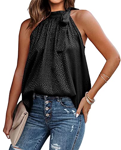 ABINGOO Damen Ärmellose Blusentops Rundhals Schulterfrei Tank Tops Elegant Leibchen Schlinge Shirt Lose Bluse Sommer Oberteile (Schwarz,L) von ABINGOO