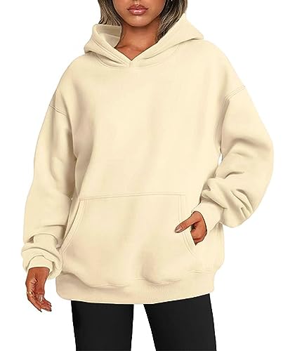 ABINGOO Damen Kapuzenpullover Oversized Hoodie Einfarbiger Lässige Übergroße Kapuze Sweatshirt mit Tasche(Beige,XL) von ABINGOO