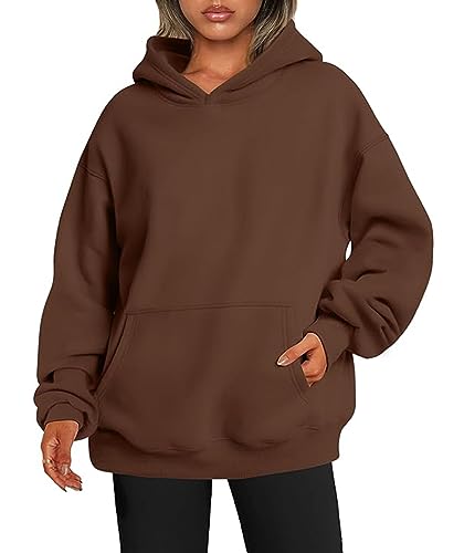 ABINGOO Damen Kapuzenpullover Oversized Hoodie Einfarbiger Lässige Übergroße Kapuze Sweatshirt mit Tasche(Braun,S) von ABINGOO