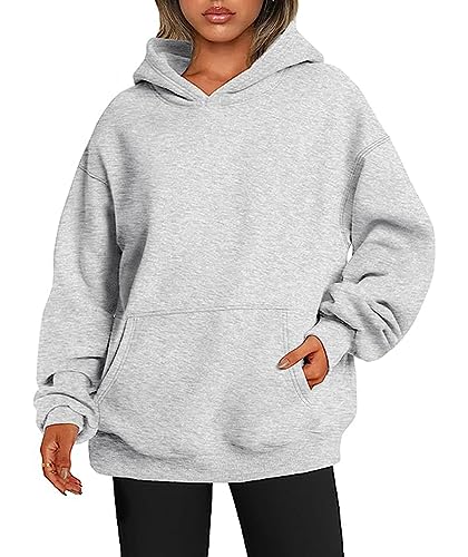 ABINGOO Damen Kapuzenpullover Oversized Hoodie Einfarbiger Lässige Übergroße Kapuze Sweatshirt mit Tasche(Grau,L) von ABINGOO