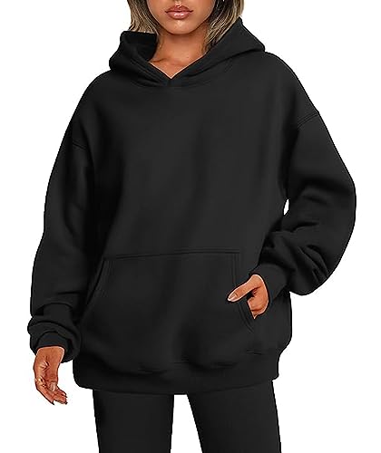 ABINGOO Damen Kapuzenpullover Oversized Hoodie Einfarbiger Lässige Übergroße Kapuze Sweatshirt mit Tasche(Schwarz,L) von ABINGOO