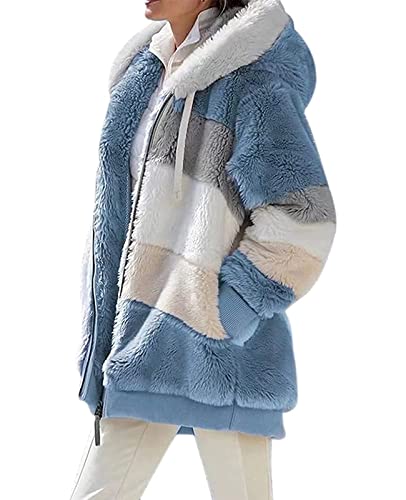 ABINGOO Damen Mantel Kapuzenjacke Winterjacke Mode Warm Hoodie Pullover Jacken Reißverschluss Plüschjacke Fleecejacke Oberteile(Blau,L) von ABINGOO