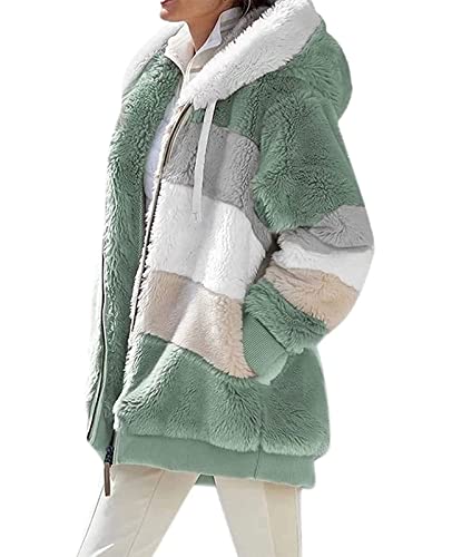 ABINGOO Damen Mantel Kapuzenjacke Winterjacke Mode Warm Hoodie Pullover Jacken Reißverschluss Plüschjacke Fleecejacke Oberteile(Grün,2XL) von ABINGOO