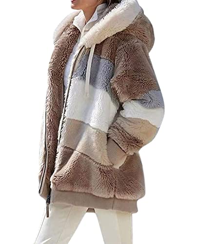 ABINGOO Damen Mantel Kapuzenjacke Winterjacke Mode Warm Hoodie Pullover Jacken Reißverschluss Plüschjacke Fleecejacke Oberteile(Khaki,M) von ABINGOO