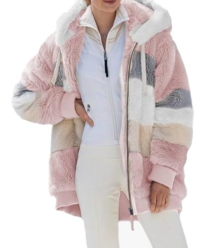 ABINGOO Damen Mantel Kapuzenjacke Winterjacke Mode Warm Hoodie Pullover Jacken Reißverschluss Plüschjacke Fleecejacke Oberteile(Rosa,M) von ABINGOO