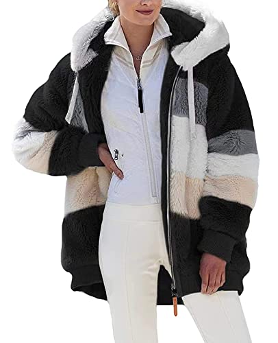 ABINGOO Damen Mantel Kapuzenjacke Winterjacke Mode Warm Hoodie Pullover Jacken Reißverschluss Plüschjacke Fleecejacke Oberteile(Schwarz,2XL) von ABINGOO