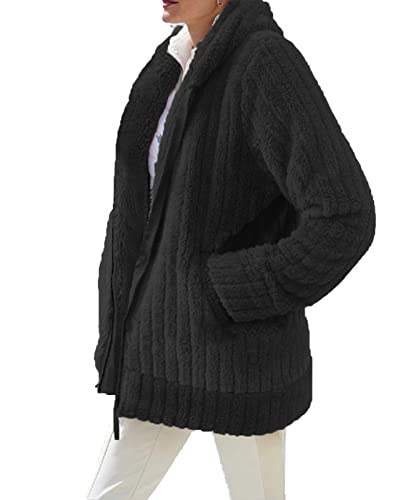 ABINGOO Damen Mantel Kapuzenjacke Winterjacke Mode Warm Hoodie Pullover Jacken Reißverschluss Plüschjacke Fleecejacke Oberteile(Z-Schwarz,2XL) von ABINGOO