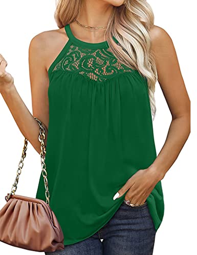 ABINGOO Damen Neckholder Tanktop Sommer Ärmellos Elegant Spitzen Camisole Tops Rundhals Casual Loose Fit Blusentop Weste Top(Grün,L) von ABINGOO