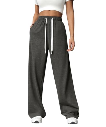ABINGOO Jogginghose Damen Sporthose Lang Hosen Baumwolle Traininghose Baggy High Waist Freizeithosen Gerades Bein mit Taschen(Dunkelgrau,M) von ABINGOO