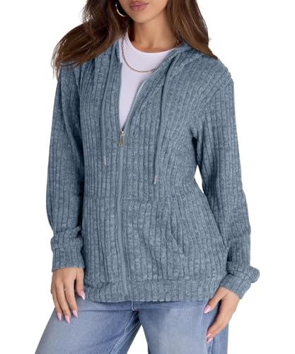 ABINGOO Sweatjacke Damen Hoodie Kapuzenpullover Kapuzenjacke Reißverschluss Kapuzenpulli Leichte Strickpullover Sport Sweatshirt mit Kapuze(Blau,M) von ABINGOO