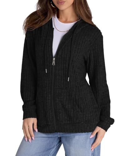 ABINGOO Sweatjacke Damen Hoodie Kapuzenpullover Kapuzenjacke Reißverschluss Kapuzenpulli Leichte Strickpullover Sport Sweatshirt mit Kapuze(Schwarz,XL) von ABINGOO