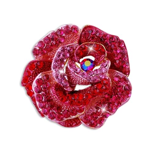 Damen Emaille Kristall Rose Blume Brosche Elegant Strass Floral Statement Brosche Pins Modeschmuck Zubehör für Frauen Mädchen Geschenk Gold, Zinklegierungen, Emaille, Kristall von ABJFJE
