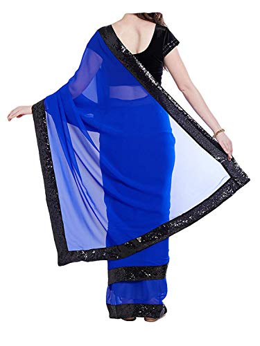 ABN Fashion Damen Faux Georgette Sari indisches ethnisches Kleid Hochzeit Sari mit ungenähter Bluse - Blau - Einheitsgröße von ABN Fashion