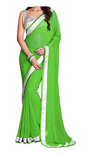 ABN Fashion Damen Faux Georgette Sari indisches ethnisches Kleid Hochzeit Sari mit ungenähter Bluse - Grün - Einheitsgröße von ABN Fashion