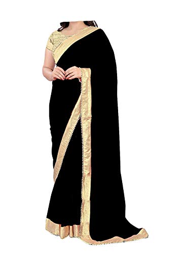 ABN Fashion Indische ethnische Hochzeit Faux Georgette Frauen Partywear Saree mit ungenähter Bluse, schwarz, One size von ABN Fashion